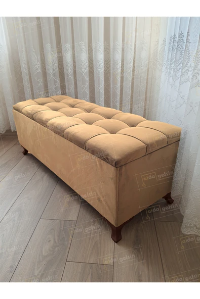 aldagelsin Lüks Çizgi Kapitoneli Sandıklı Puf Bench 120 cm CevizAyak Vizon 120 x 45 ürün görseli 1