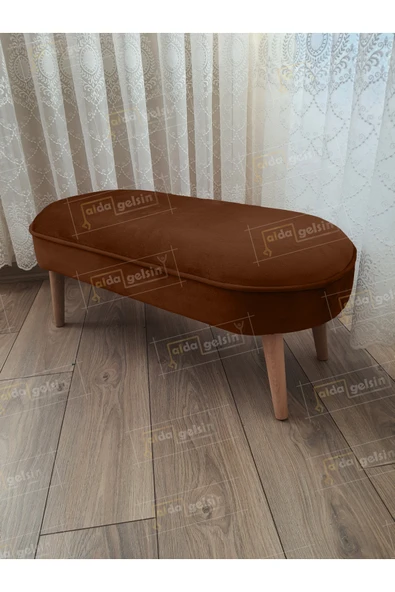 aldagelsin Ultra Lüks Oval Parrot Puf Ahşap Ayak Kahve 90 x 40 ürün görseli 1