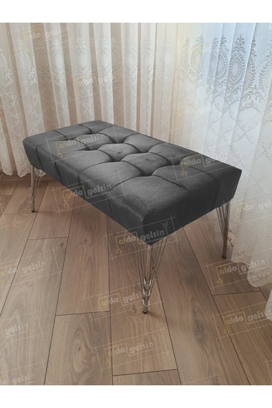 aldagelsin Modern Dilim Puf Ayakucu Puf Gümüş Metal Ayak (90*45) Antrasit 90 x 43 ürün görseli 1