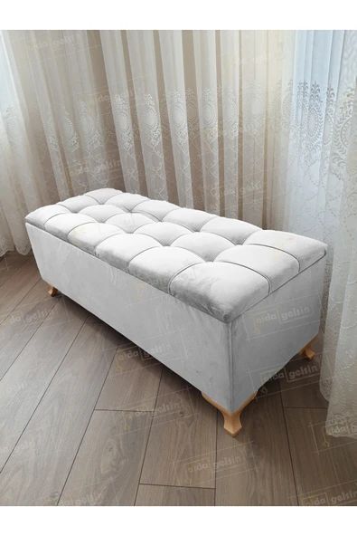 aldagelsin Çizgi Kapitoneli Sandıklı Puf  100 cm Gold Ayak Beyaz 100 x 40 ürün görseli 1