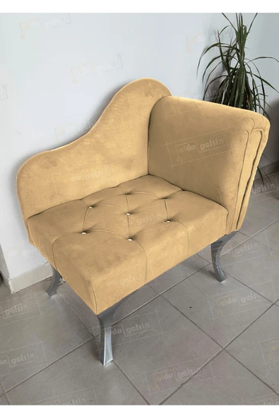 aldagelsin Yeni Model Ters Kol Tekli Köşe Koltuğu Josefin Bench Gümüş Ayak Vizon 75 x 45 ürün görseli 1