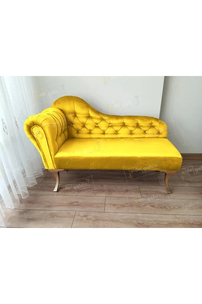 aldagelsin Dekoratif Bihter Koltuk Josefin Puf 110 cm Gold Ayak Sarı 110 x 49 ürün görseli 1