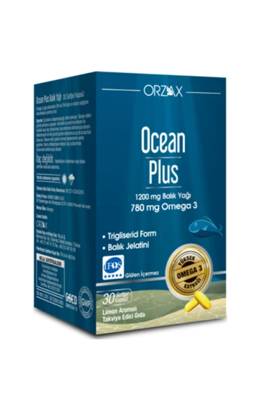 ORZAX Limon Aromalı Saf Omega 3 Içeren Balık Yağı 1200 mg 30 Kapsül ürün görseli 1
