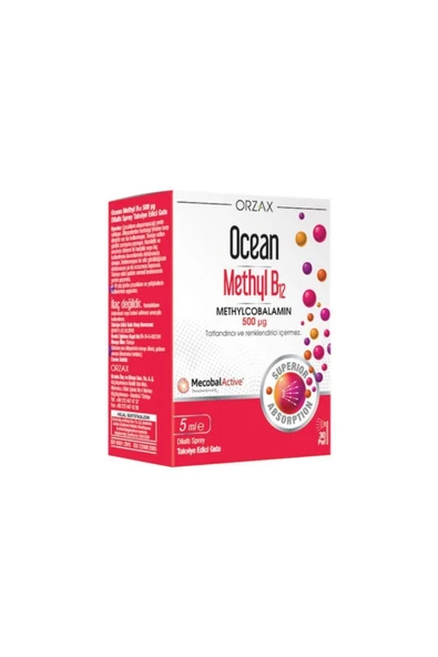 ORZAX Ocean Methyl B12 Metilcobalamin 500µg 5ml Dilaltı Sprey ürün görseli 1