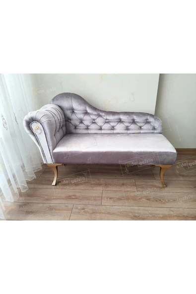 aldagelsin Dekoratif Bihter Koltuk Josefin Puf 120 cm Gold Ayak Gri 120 x 45 ürün görseli 1