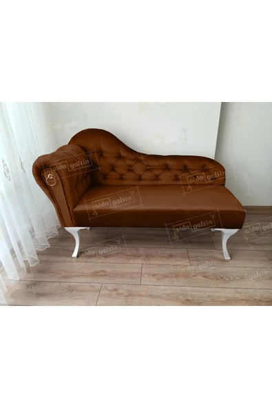 aldagelsin Dekoratif Bihter Koltuk Josefin  Puf 130 cm Beyaz Ayak Kahve 45 x 130 ürün görseli 1