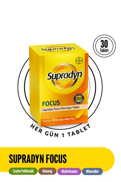 SUPRADYN Focus 30 Film Kaplı Tablet Zeytin Polifenolü, Ginseng, Multivitamin Ve Mineral Içeren ürün görseli 1