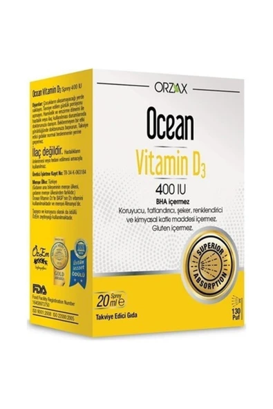 ORZAX Ocean Vitamin D3 400 Iu Sprey 20ml ürün görseli 1