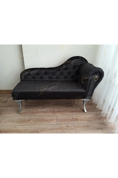 aldagelsin Ters Kol Dekoratif Bihter Koltuk Josefin Puf 130 cm Gümüş Ayak Siyah 131 x 41 ürün görseli 1