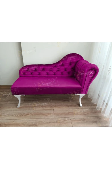 aldagelsin Ters Kol Dekoratif Bihter Koltuk Josefin Puf 120 cm Beyaz Ayak Mor 120 x 50 ürün görseli 1
