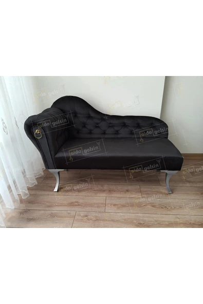 aldagelsin Dekoratif Bihter Koltuk Josefin Puf 130 cm Gümüş Ayak Siyah 50 x 130 ürün görseli 1
