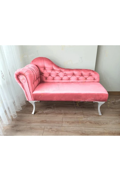 aldagelsin Dekoratif Bihter Koltuk Josefin  Puf 110 cm Beyaz Ayak Pembe 110 x 50 ürün görseli 1