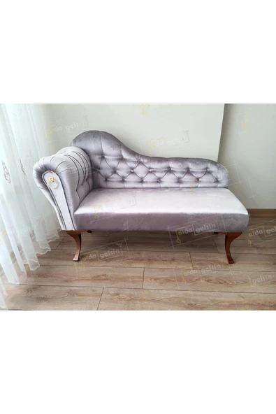 aldagelsin Dekoratif Bihter Koltuk Josefin Puf 130 cm Ceviz Ayak Gri 50 x 130 ürün görseli 1