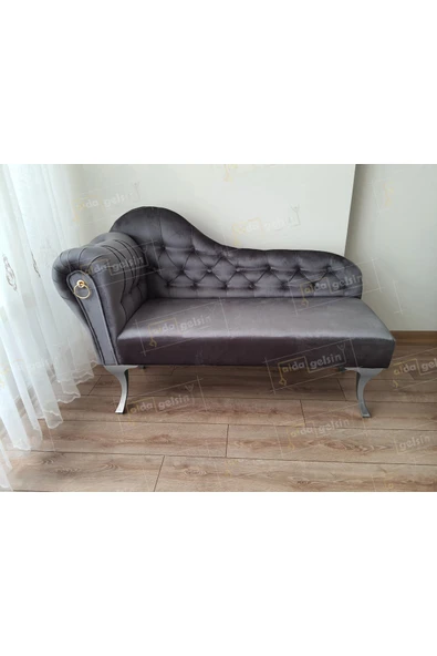 aldagelsin Dekoratif Bihter Koltuk Josefin Puf 120 cm Gümüş Ayak Antrasit 120 x 48 ürün görseli 1