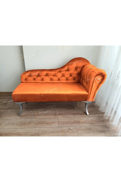 aldagelsin Ters Kol Dekoratif Bihter Koltuk Josefin Puf 120 cm Gümüş Ayak Turuncu 45 x 120 ürün görseli 1