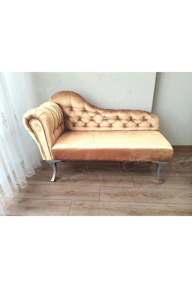 aldagelsin Dekoratif Bihter Koltuk Josefin Puf 130 cm Gümüş Ayak Vizon 50 x 130 ürün görseli 1