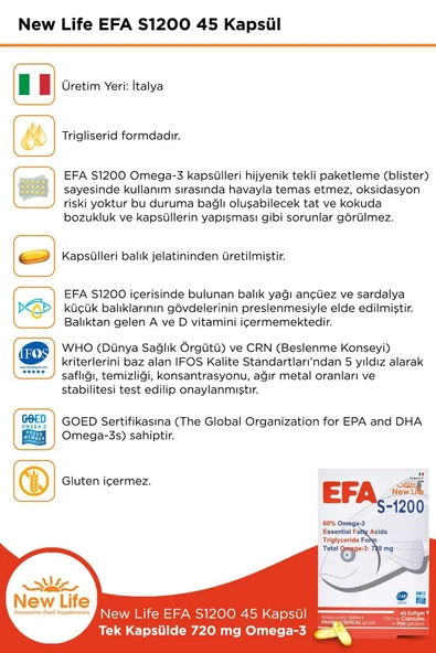NEW LİFE EFA S-1200 mg 45 Kapsül 2 Adet - Resim 3