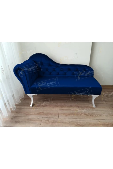 aldagelsin Dekoratif Bihter Koltuk Josefin  Puf 130 cm Beyaz Ayak Lacivert 45 x 130 ürün görseli 1
