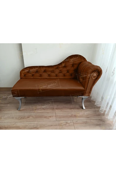 aldagelsin Ters Kol Dekoratif Bihter Koltuk Josefin Puf 120 cm Gümüş Ayak Kahve 45 x 120 ürün görseli 1