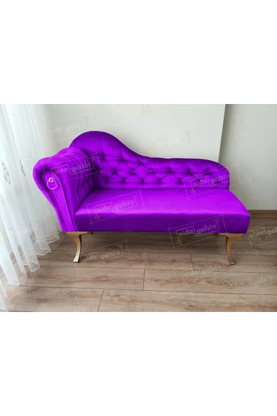 aldagelsin Dekoratif Bihter Koltuk Josefin Puf 120 cm Gold Ayak Eflatun 120 x 45 ürün görseli 1