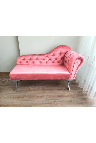 aldagelsin Ters Kol Dekoratif Bihter Koltuk Josefin Puf 130 cm Gümüş Ayak Pembe 131 x 41 ürün görseli 1