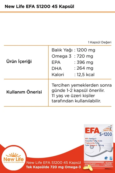 NEW LİFE EFA S-1200 mg 45 Kapsül 2 Adet - Resim 2