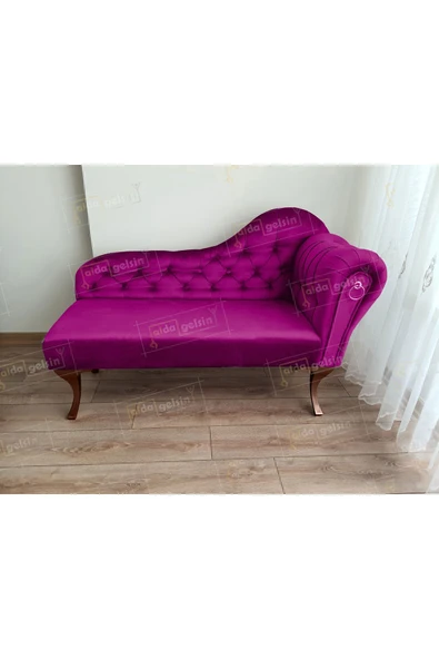 aldagelsin Ters Kol Dekoratif Bihter Koltuk Josefin Puf 130 cm Ceviz Ayak Mor 50 x 130 ürün görseli 1