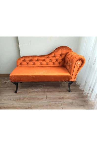 aldagelsin Ters Kol Dekoratif Bihter Koltuk Josefin Puf 130 cm Siyah Ayak Turuncu 50 x 130 ürün görseli 1