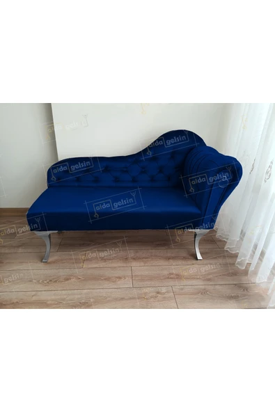 aldagelsin Ters Kol Dekoratif Bihter Koltuk Josefin Puf 120 cm Gümüş Ayak Lacivert 45 x 120 ürün görseli 1