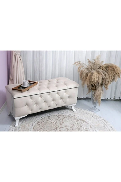 aldagelsin Ultra Lüks Ayak Ucu Sandıklı Puf Bench 120 cm Krem 120 x 45 ürün görseli 1