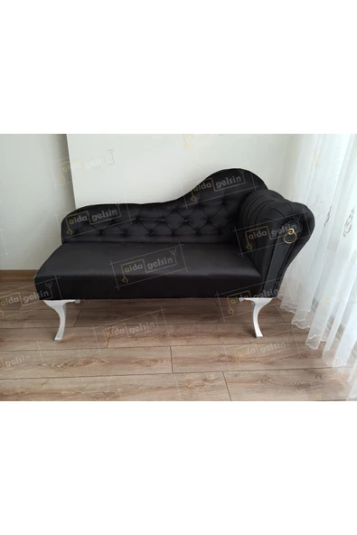 aldagelsin Ters Kol Dekoratif Bihter Koltuk Josefin Puf 120 cm Beyaz Ayak Siyah 120 x 50 ürün görseli 1