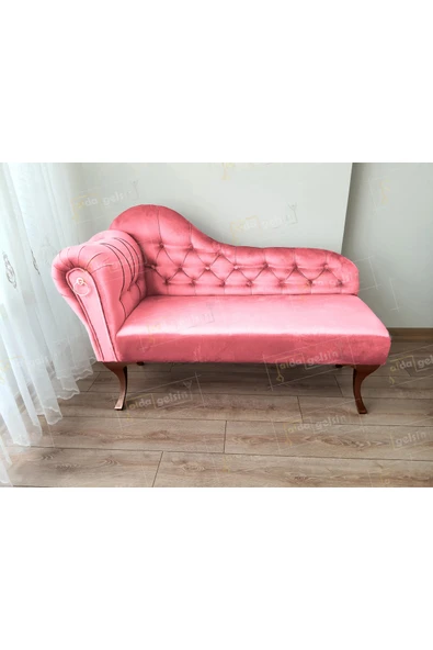 aldagelsin Ters Kol Dekoratif Bihter Koltuk Josefin Puf 120 cm Ceviz Ayak Pembe 120 x 48 ürün görseli 1