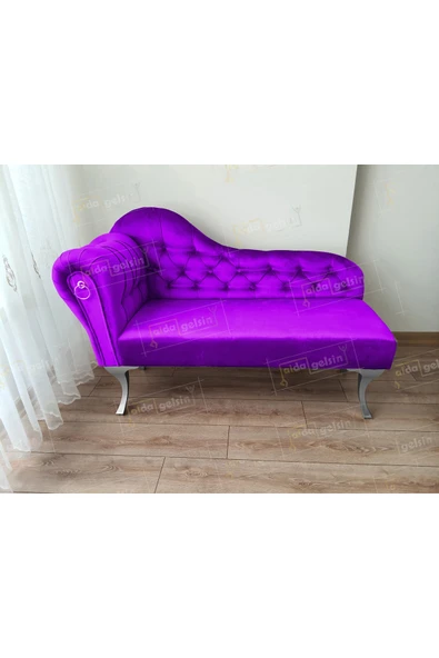 aldagelsin Dekoratif Bihter Koltuk Josefin Puf 110 cm Gümüş Ayak Lila 110 x 49 ürün görseli 1
