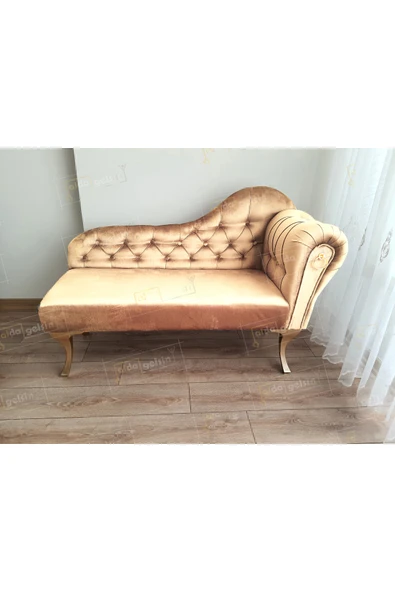 aldagelsin Ters Kol Dekoratif Bihter Koltuk Josefin Puf 110 cm Gold Ayak Vizon 110 x 42 ürün görseli 1