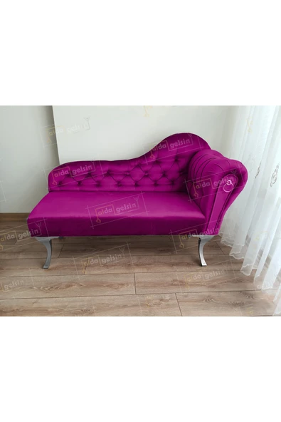 aldagelsin Ters Kol Dekoratif Bihter Koltuk Josefin Puf 120 cm Gümüş Ayak Mor 45 x 120 ürün görseli 1