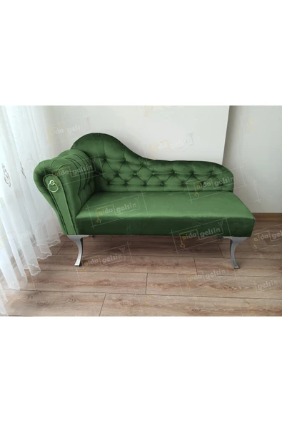 aldagelsin Dekoratif Bihter Koltuk Josefin Puf 120 cm Gümüş Ayak Yeşil 120 x 48 ürün görseli 1