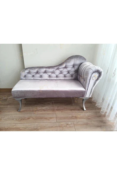 aldagelsin Ters Kol Dekoratif Bihter Koltuk Josefin Puf 110 cm Gümüş Ayak Gri 110 x 49 ürün görseli 1