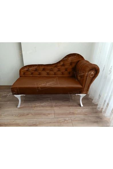 aldagelsin Ters Kol Dekoratif Bihter Koltuk Josefin Puf 120 cm Beyaz Ayak Kahve 120 x 50 ürün görseli 1