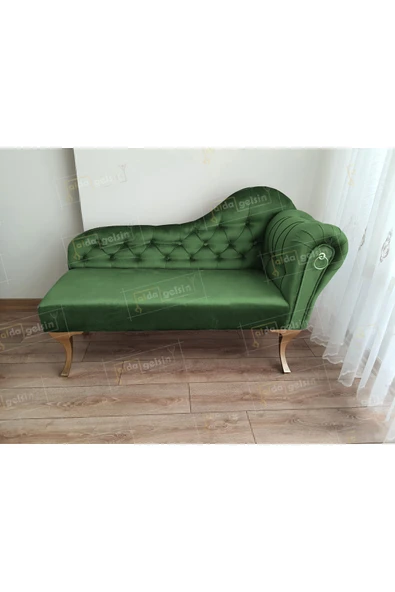 aldagelsin Ters Kol Dekoratif Bihter Koltuk Josefin Puf 130 cm Gold Ayak Yeşil 45 x 130 ürün görseli 1