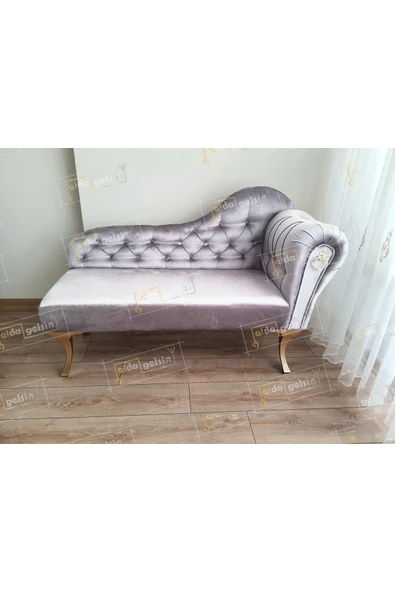 aldagelsin Ters Kol Dekoratif Bihter Koltuk Josefin Puf 130 cm Gold Ayak Gri 45 x 130 ürün görseli 1