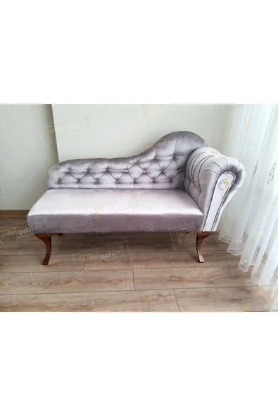 aldagelsin Ters Kol Dekoratif Bihter Koltuk Josefin Puf 130 cm Ceviz Ayak Gri 50 x 130 ürün görseli 1