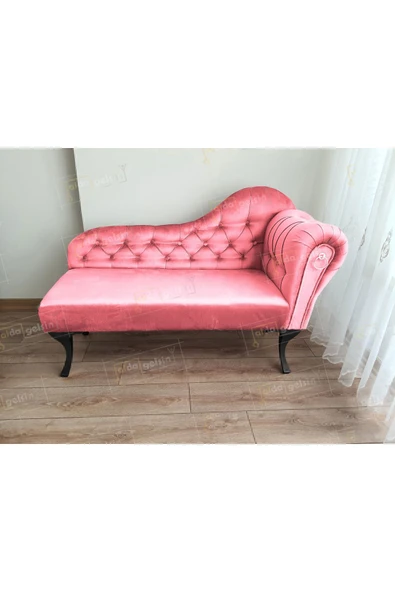 aldagelsin Ters Kol Dekoratif Bihter Koltuk Josefin Puf 110 cm Siyah Ayak Pembe 110 x 50 ürün görseli 1