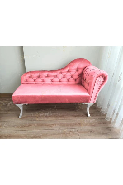 aldagelsin Ters Kol Dekoratif Bihter Koltuk Josefin Puf 130 cm Beyaz Ayak Pembe 50 x 130 ürün görseli 1