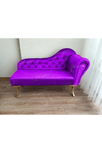 aldagelsin Ters Kol Dekoratif Bihter Koltuk Josefin Puf 120 cm Gold Ayak Eflatun 120 x 45 ürün görseli 1