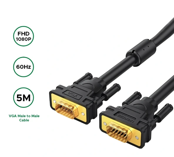 UGREEN 11632 VG101 1080P60Hz VGA Erkek to VGA Erkek Kablo Siyah 5metre ürün görseli 1