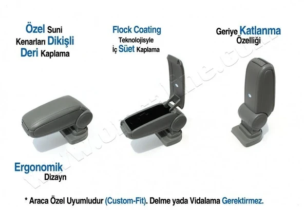 Citroen Nemo Uyumlu Gri Kol Dayama - Kolçak 2007 Ve Sonrası Gri ürün görseli 1