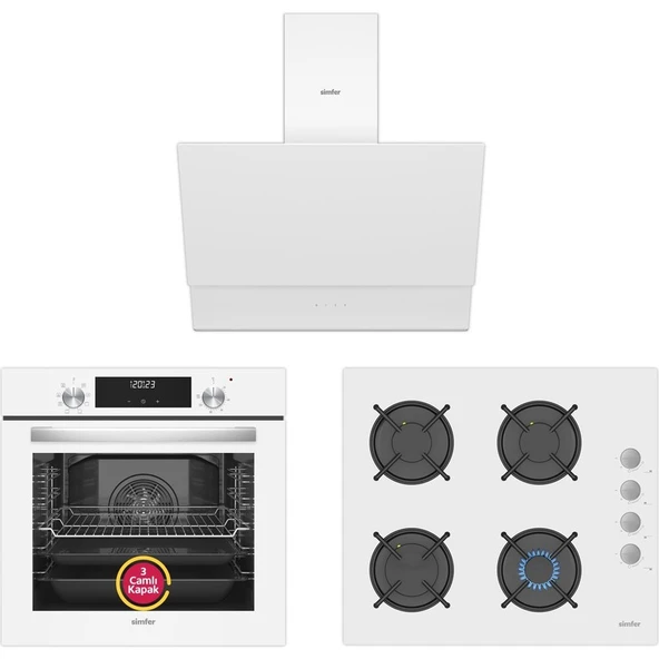Simfer 9 Fonksiyon Qs Dijital Beyaz Ankastre Set (8209 Fırın + 3507 Ocak + 8704 Davlumbaz) ürün görseli 1