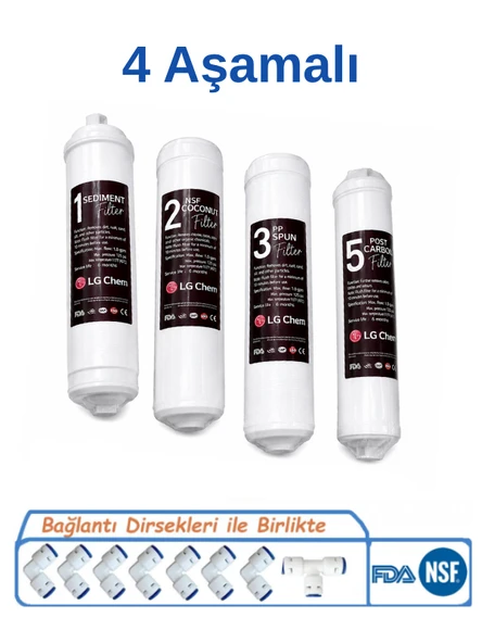 LG Chem 4 Aşamalı Su Arıtma Filtre Seti Nsf Sertifikalı Kapalı Kasa Uyumlu Filtre Takımı + Bağlantı Dirsekleri ürün görseli 1