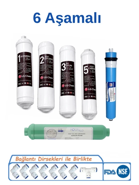 Lg Chem 6 Aşamalı Kapalı Kasa Su Arıtma Cihazı Filtre Seti Inline Filtre Ro Membran Post Karbon Tam Set ürün görseli 1