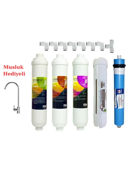 Musluk Hediyeli 5 Aşamalı Su Arıtma Cihazı Filtre Seti Inline Filtre+ Ro Membran + Post Karbon Kapalı Kasa Uyumlu Tam Set ürün görseli 1